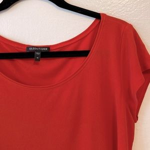 EILEEN FISHER reddish orange silk crepe knit t-shirt size M